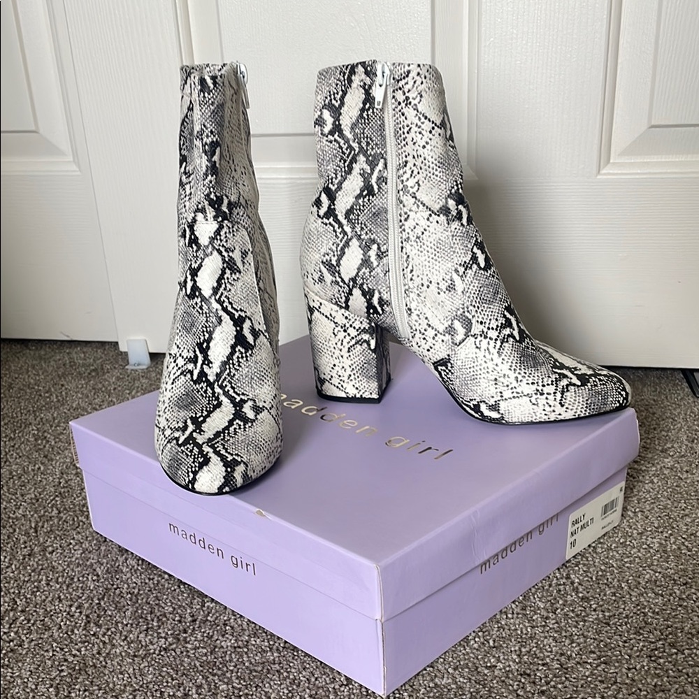 Madden Girl Snake Print Ankle Boots
